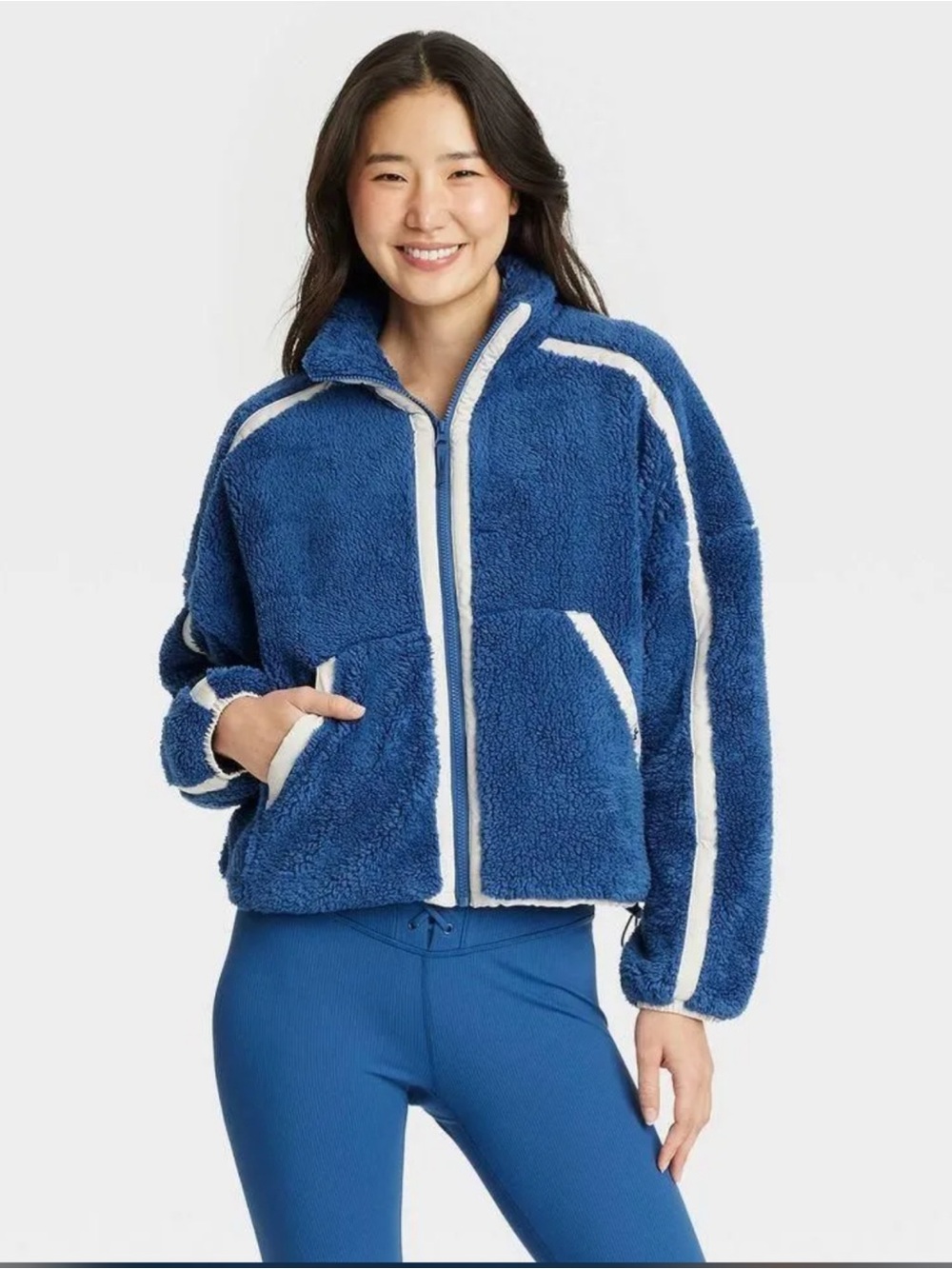 JoyLab Women's Piped High Pile Fleece Jacket, XS - Blue